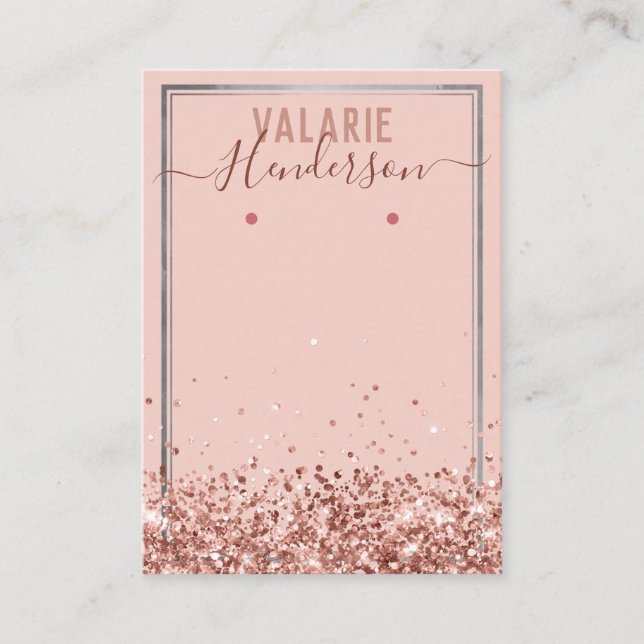 Elegant Blush Pink Glitter Earring Holder Business Card (Front)
