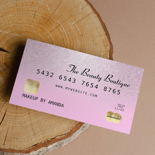 Elegant Blush Pink Glitter Ombre Credit Card