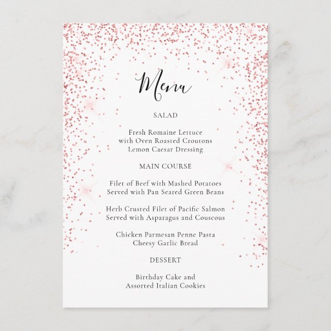 Elegant Blush Pink Glitter Special Occasion Menu (Front)