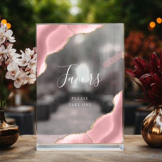 Elegant Blush Pink Gold Agate Wedding Favors Acrylic Sign (Creator Uploaded)