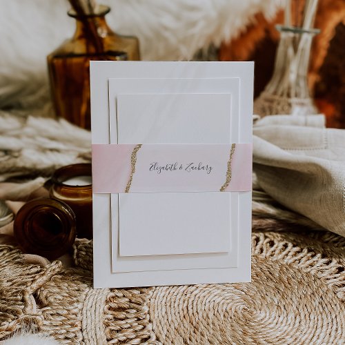 Elegant Blush Pink Gold Agate Wedding Invitation Belly Band