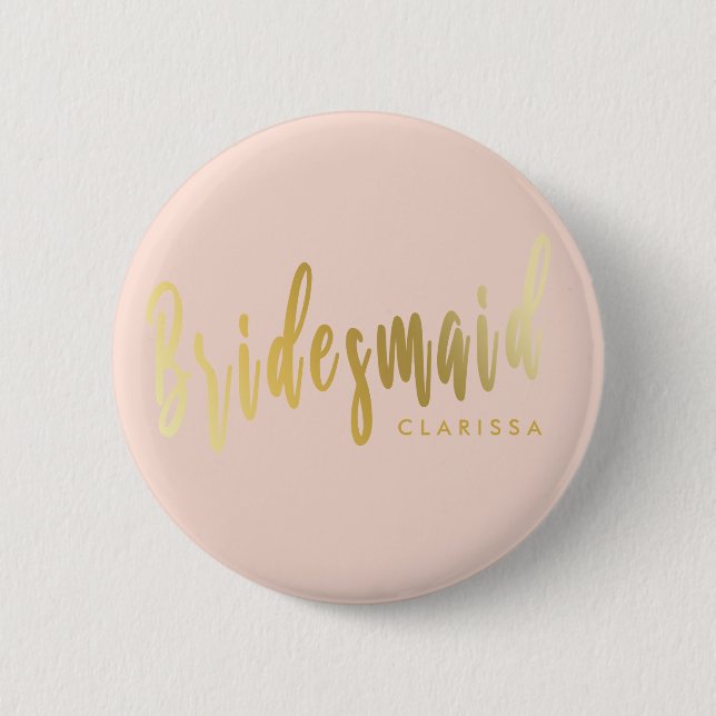 Elegant blush pink & gold bridesmaid button (Front)