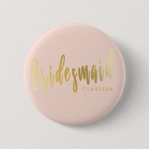 Elegant blush pink & gold bridesmaid button