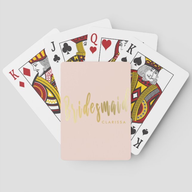 Elegant blush pink & gold bridesmaid poker cards (Back)