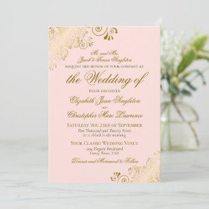 Elegant Blush Pink & Gold Classic Formal Wedding Invitation