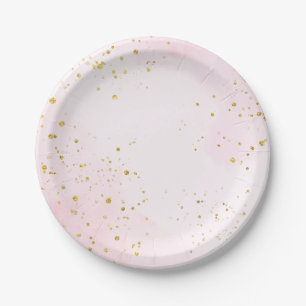 Elegant Blush Pink & Gold Confetti Sweet 16 Paper Plates