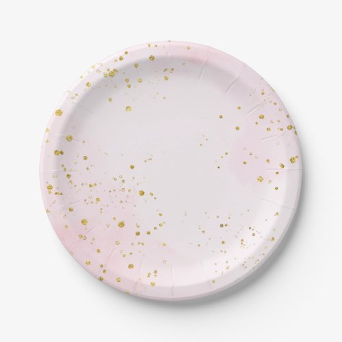 Elegant Blush Pink &amp; Gold Confetti Sweet 16 Paper Plates