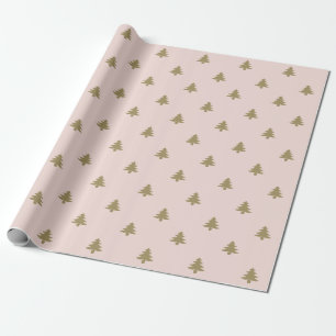 Elegant blush pink gold cute Christmas trees Wrapping Paper