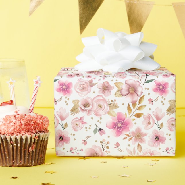 Elegant Blush Pink & Gold Floral Baby Shower Wrapping Paper (Birthday Party)