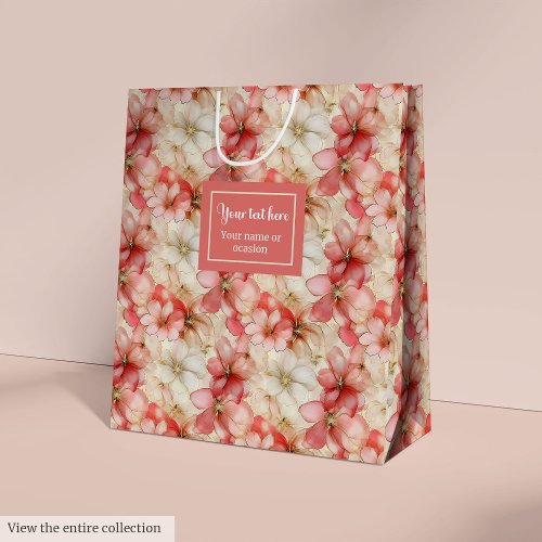 Elegant blush pink &amp; gold floral birthday gift bag