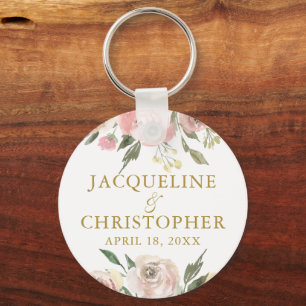 Elegant Blush Pink Gold Floral Garden Wedding Keychain