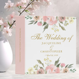 Elegant Blush Pink Gold Floral Photo Album Wedding 3 Ring Binder