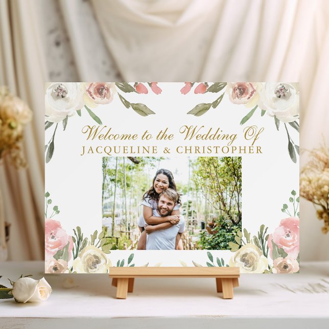 Elegant Blush Pink Gold Floral Photo Wedding Foam Board (Creator Uploaded)