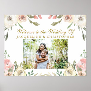 Elegant Blush Pink Gold Floral Photo Wedding Poster