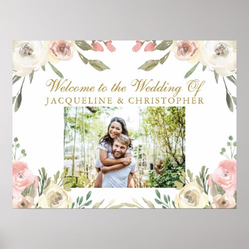 Elegant Blush Pink Gold Floral Photo Wedding Poster