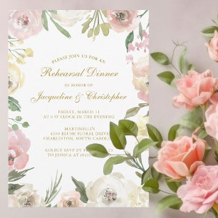 Elegant Blush Pink Gold Floral Rehearsal Dinner Invitation