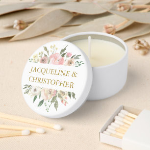 Elegant Blush Pink Gold Floral Spring Wedding Mini Candle Favors
