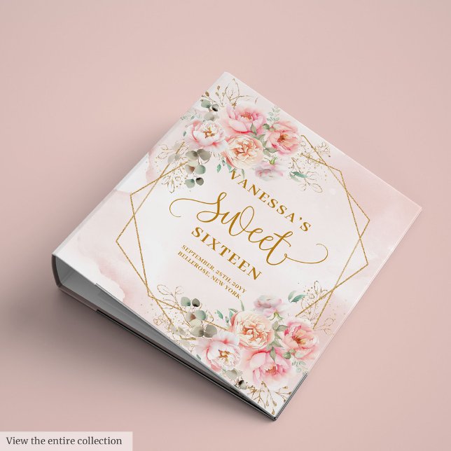 Elegant Blush Pink Gold Floral Sweet 16 Album 3 Ring Binder (Elegant Blush Pink Gold Floral Sweet 16 Ring Binder)