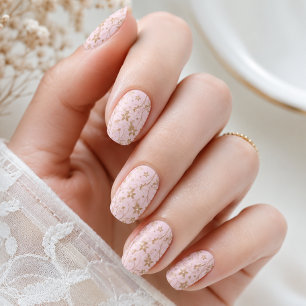 Elegant Blush Pink Gold Floral Vines Minx Nail Art