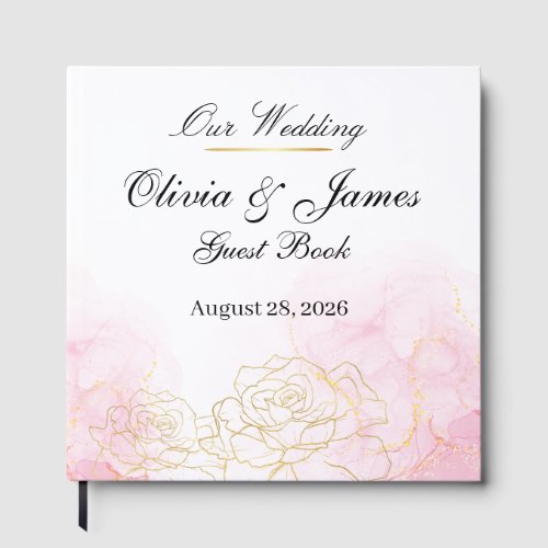 Elegant Blush Pink Gold Floral Watercolor Wedding Guest Book