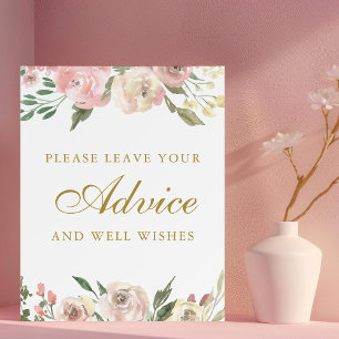 Elegant Blush Pink Gold Floral Wedding Advice Foam Board