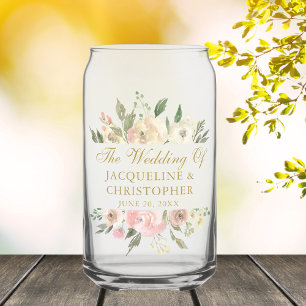 Elegant Blush Pink Gold Floral Wedding Custom Can Glass