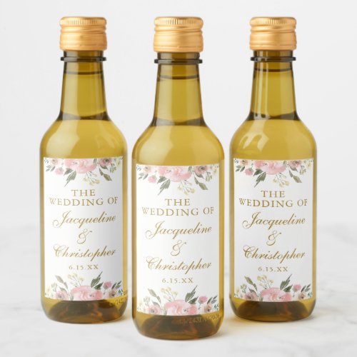 Elegant Blush Pink Gold Floral Wedding Custom Mini Wine Label