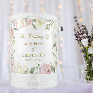 Elegant Blush Pink Gold Floral Wedding Customized Beverage Cooler