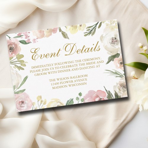 Elegant Blush Pink Gold Floral Wedding Details Enclosure Card