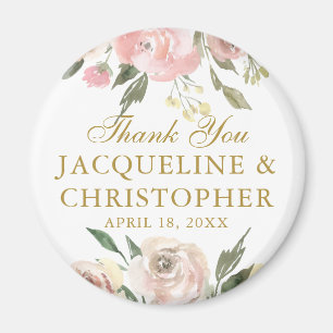 Elegant Blush Pink Gold Floral Wedding Favor Magnet