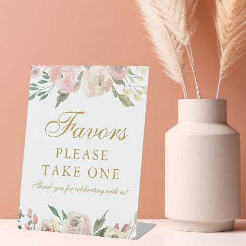 Elegant Blush Pink Gold Floral Wedding Favors Pedestal Sign