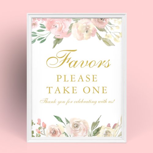 Elegant Blush Pink Gold Floral Wedding Favors Poster