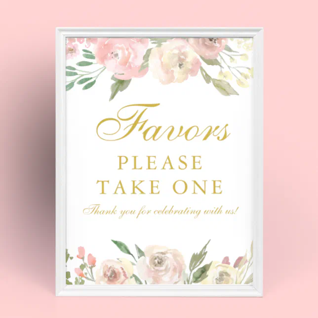 Elegant Blush Pink Gold Floral Wedding Favors Poster Zazzle