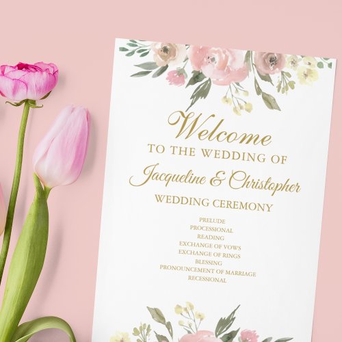Elegant Blush Pink Gold Floral Wedding Program