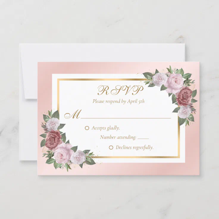 Elegant Blush Pink Gold Floral Wedding Rsvp Card Zazzle