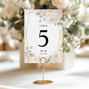 Elegant Blush Pink & Gold Floral Wedding Table Number