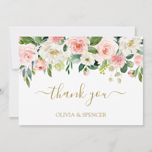 Elegant Blush Pink Gold Floral Wedding Thank You - Elegant Blush Pink gold Floral Wedding Thank You Card. Can also be used for baby shower or any other floral-themed event. Customize and personalize to make it you own!
