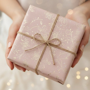 Elegant Blush Pink Gold Foil Floral Wrapping Paper
