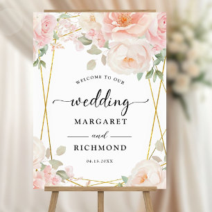 Elegant Blush Pink Gold Geo Floral Wedding Welcome Foam Board