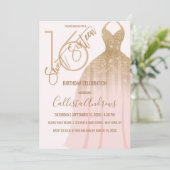 Elegant Blush Pink Gold Glitter Dress Sweet 16 Invitation (Standing Front)