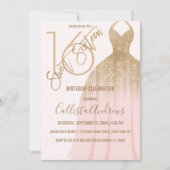 Elegant Blush Pink Gold Glitter Dress Sweet 16 Invitation (Front)