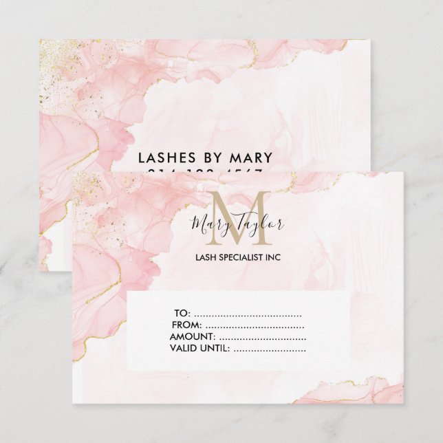 Elegant Blush Pink Gold Glitter gift certificate (Front/Back)