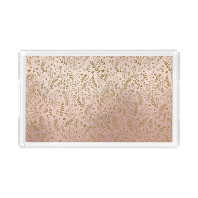Elegant Blush Pink Gold Glitter Holiday Pattern Acrylic Tray (Front)