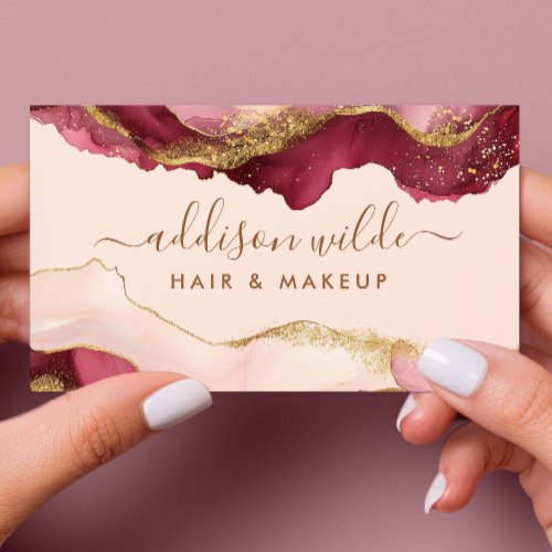 Elegant Blush Pink Gold Glitter Marble Agate Business Card