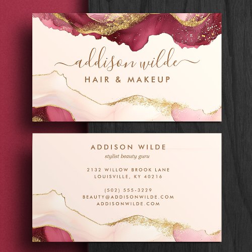 Elegant Blush Pink Gold Glitter Marble Agate Business Card