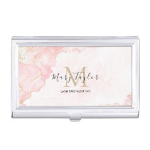 Elegant Blush Pink Gold Glitter Marble Business Card Case