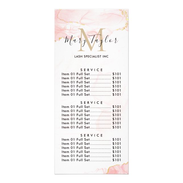 Elegant Blush Pink Gold Glitter Marble  Rack Card (Front)