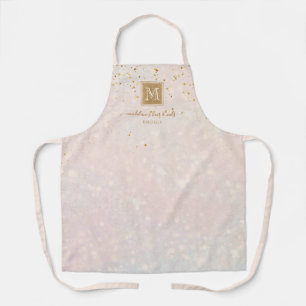 Elegant Blush Pink Gold Glitter Monogram Business Apron
