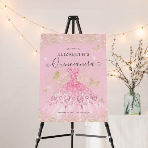Elegant Blush Pink Gold Gown Quinceaera Welcome Foam Board