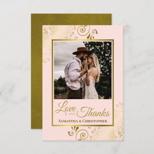 Elegant Blush Pink  Gold Love  Thanks Wedding Thank You Card